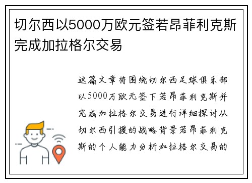 切尔西以5000万欧元签若昂菲利克斯完成加拉格尔交易